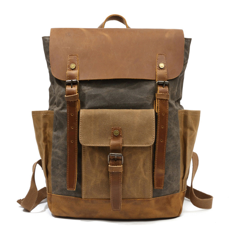 Canvas Leather Backpack, Laptop Backpack, Vintage Waterproof Shoulder Bag