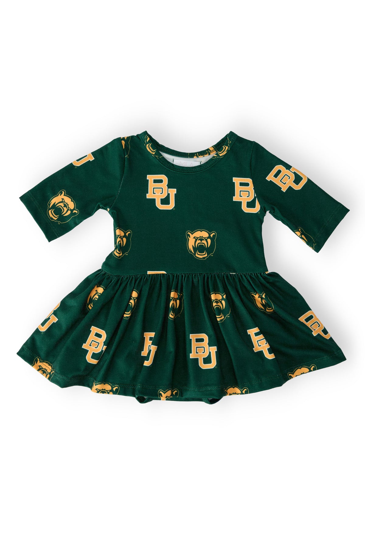 Baylor Green Bear 3/4 Sleeve Twirl Bodysuit