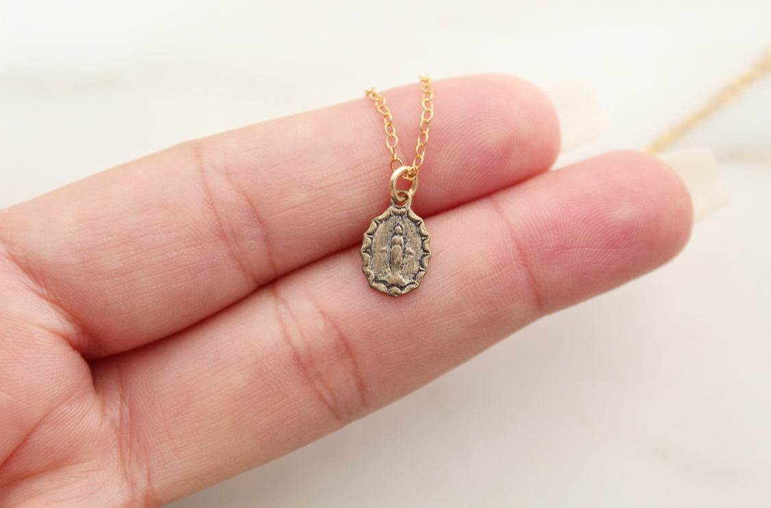 Miraculous Medal Necklace #7 in Bronze