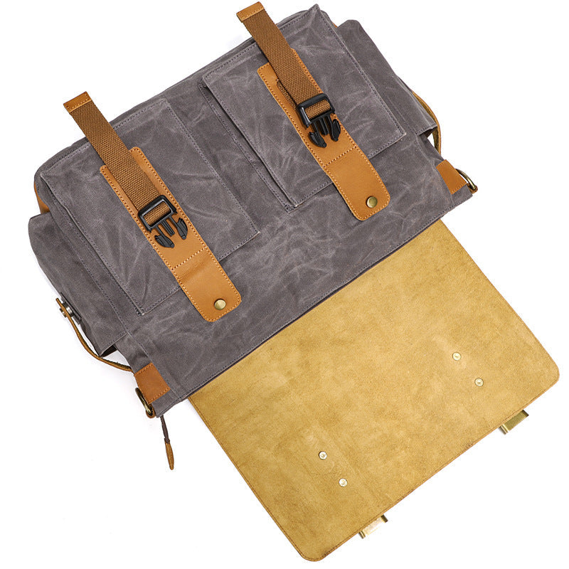 Canvas Messenger Bag Vintage Leather Canvas Briefcase Shoulder Crossbody Bag Laptop Bag Mens Satchel Gift for Him
