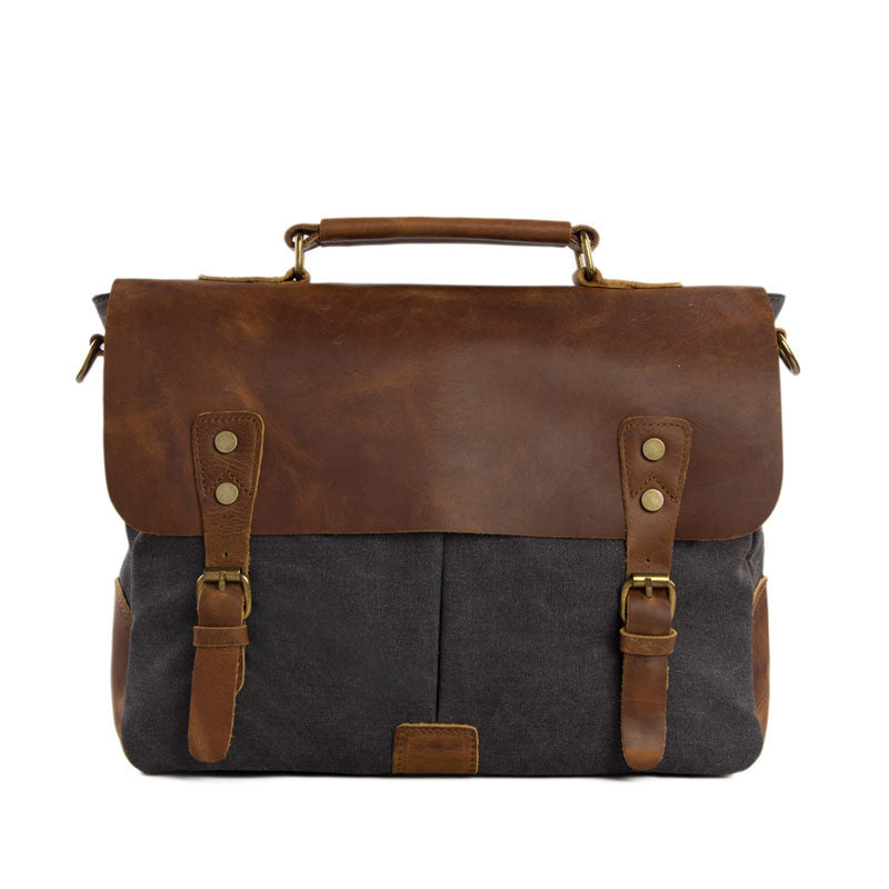 14 Inch Canvas Leather Bag Briefcase Messenger Bag Shoulder Bag Laptop Bag 1807