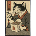 Cat with Takeout Japanese Ukiyo-e Style Poster Print