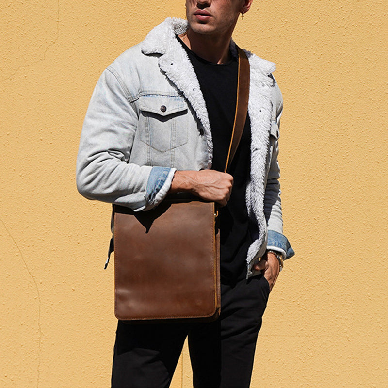Crazy Horse Leather Bags For Men Handmade Leather Messenger Bags Retro Leather Shoulder Bags For Men