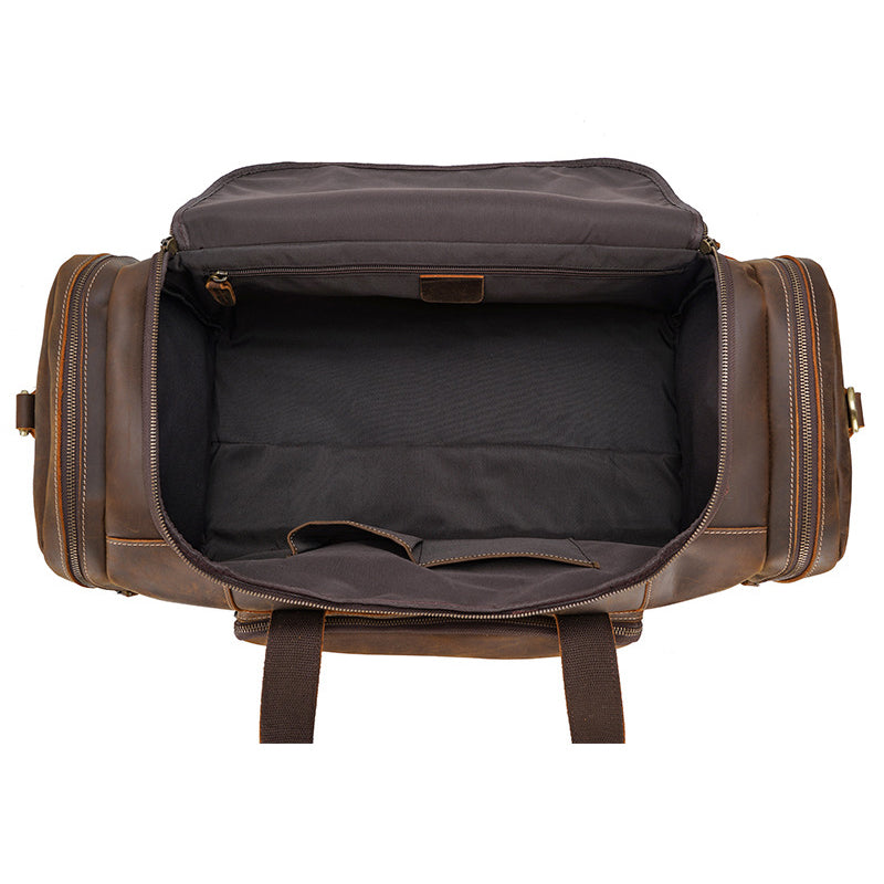 Men's Handmade Crazy Horse Leather Duffle, Vintage Travel Bag