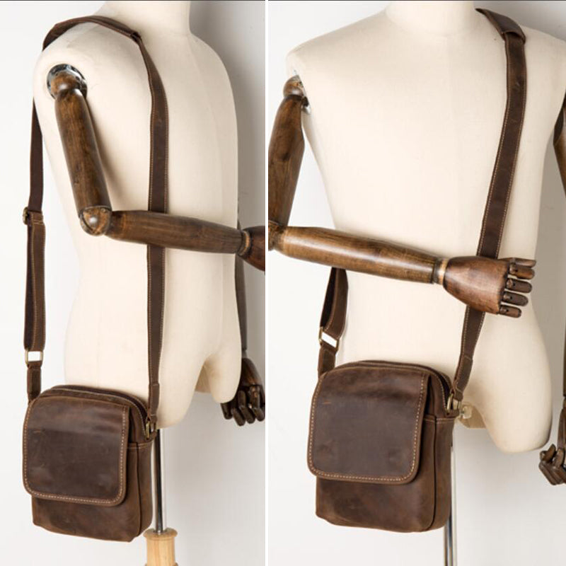 Crazy Horse Leather Messenger Bag Men Shoulder Bag Retro Crossbody Bag Casual Satchel