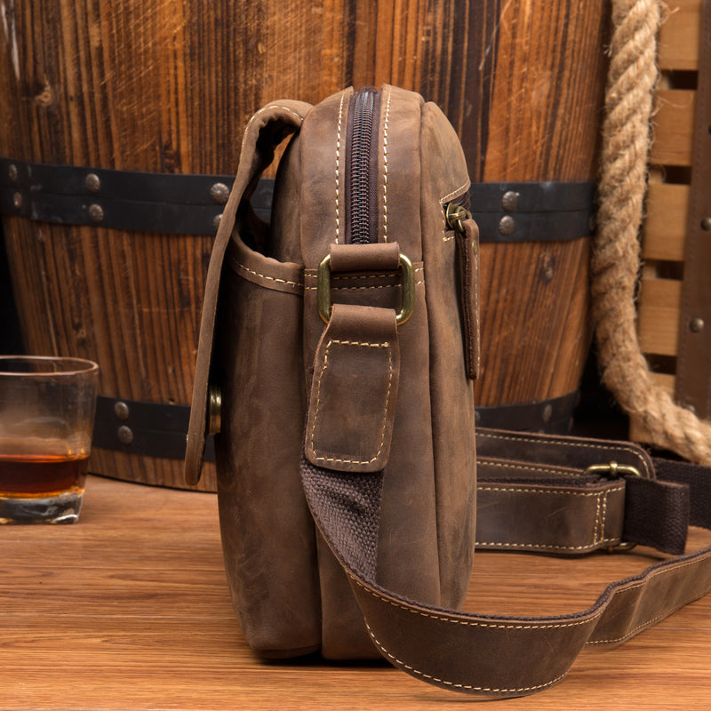 Crazy Horse Leather Messenger Bag Men Shoulder Bag Retro Crossbody Bag Casual Satchel