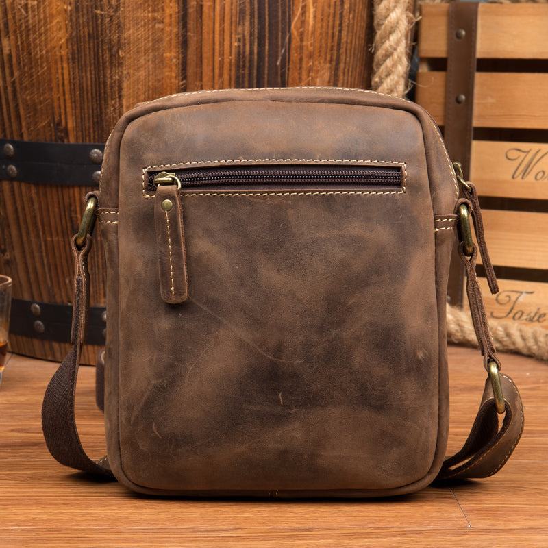 Crazy Horse Leather Messenger Bag Men Shoulder Bag Retro Crossbody Bag Casual Satchel