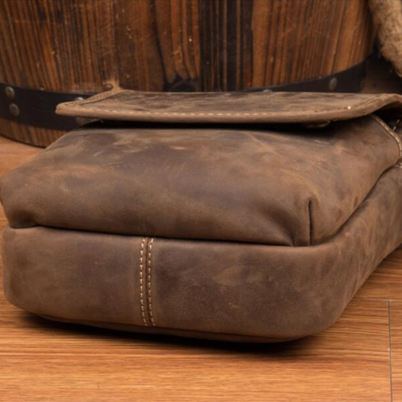 Crazy Horse Leather Messenger Bag Men Shoulder Bag Retro Crossbody Bag Casual Satchel