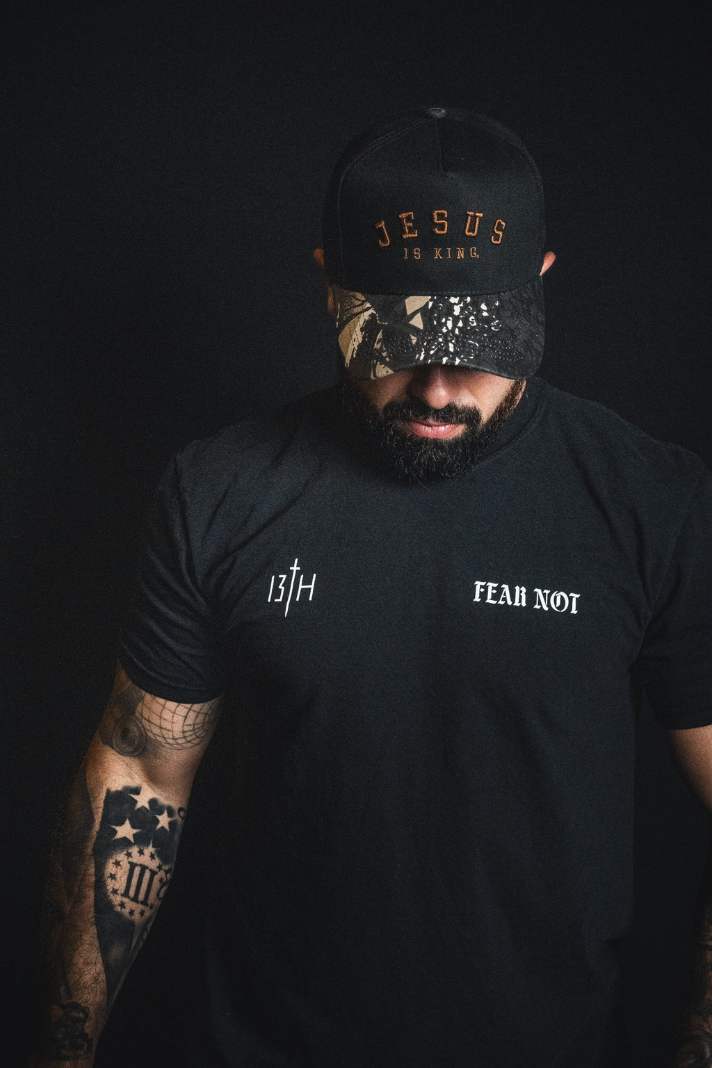 Jesus is King - Black and Darkwood Camo Snapback
