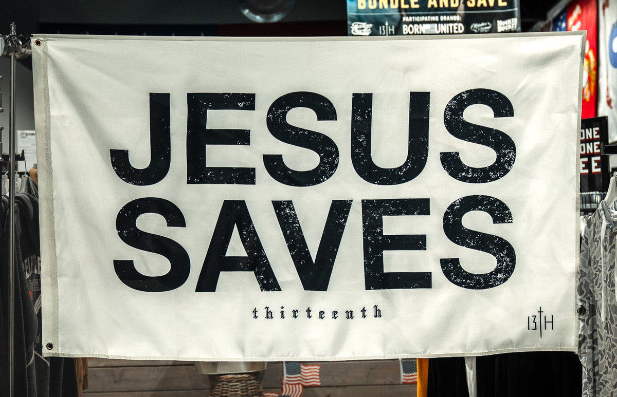 Jesus Saves Flag - Ivory