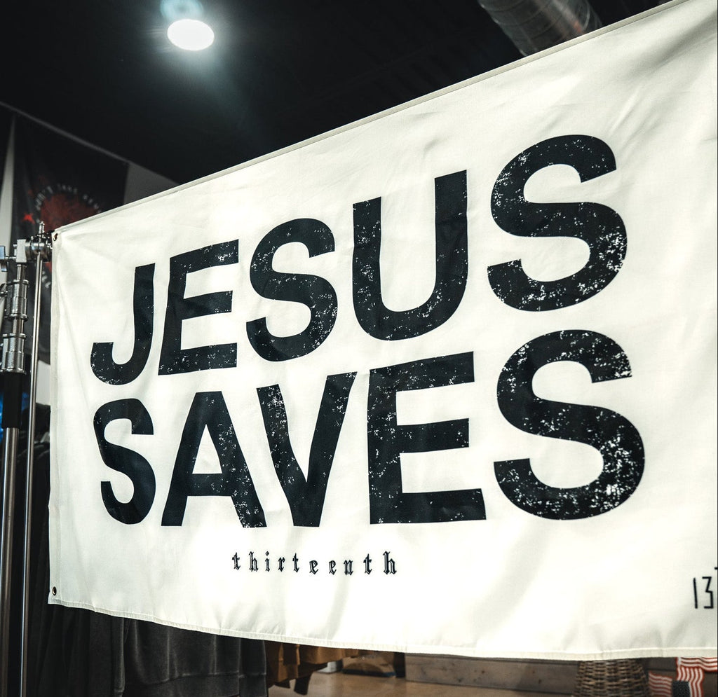 Jesus Saves Flag - Ivory