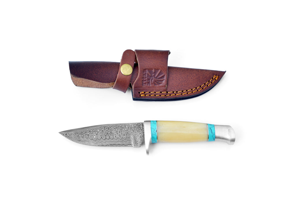 DAMASCUS KNIFE/ TITAN/ CAMP/ HUNTING KNIFE / BONE HANDLE  TK-111