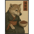 Dog Contemplating Kibble Japanese Ukiyo-e Style Poster Print