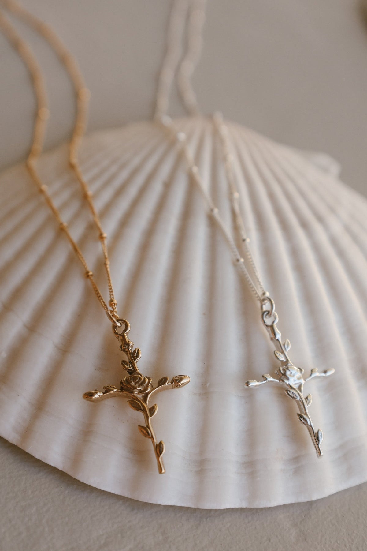 Rose Ever Blooming Cross Necklace | Sterling Silver