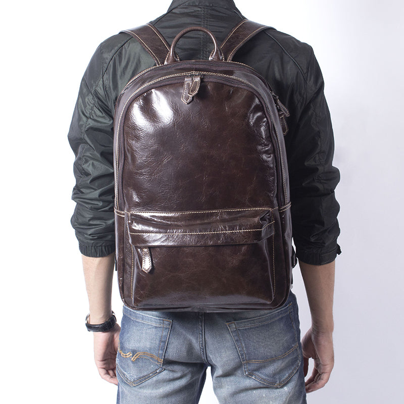 Full Grain Leather Backpack Casual Shoulder Travel Bag For Men Laptop Backpack