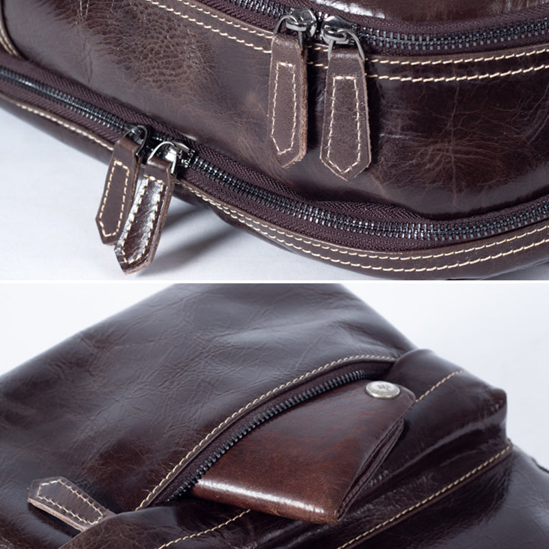 Full Grain Leather Backpack Casual Shoulder Travel Bag For Men Laptop Backpack