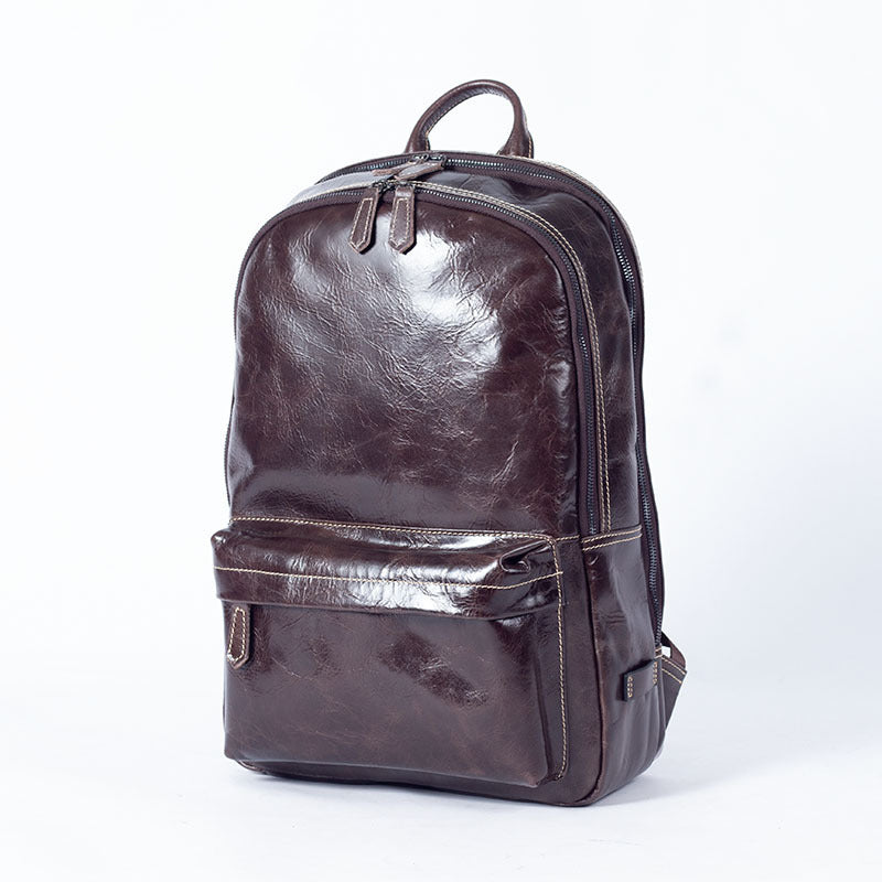 Full Grain Leather Backpack Casual Shoulder Travel Bag For Men Laptop Backpack