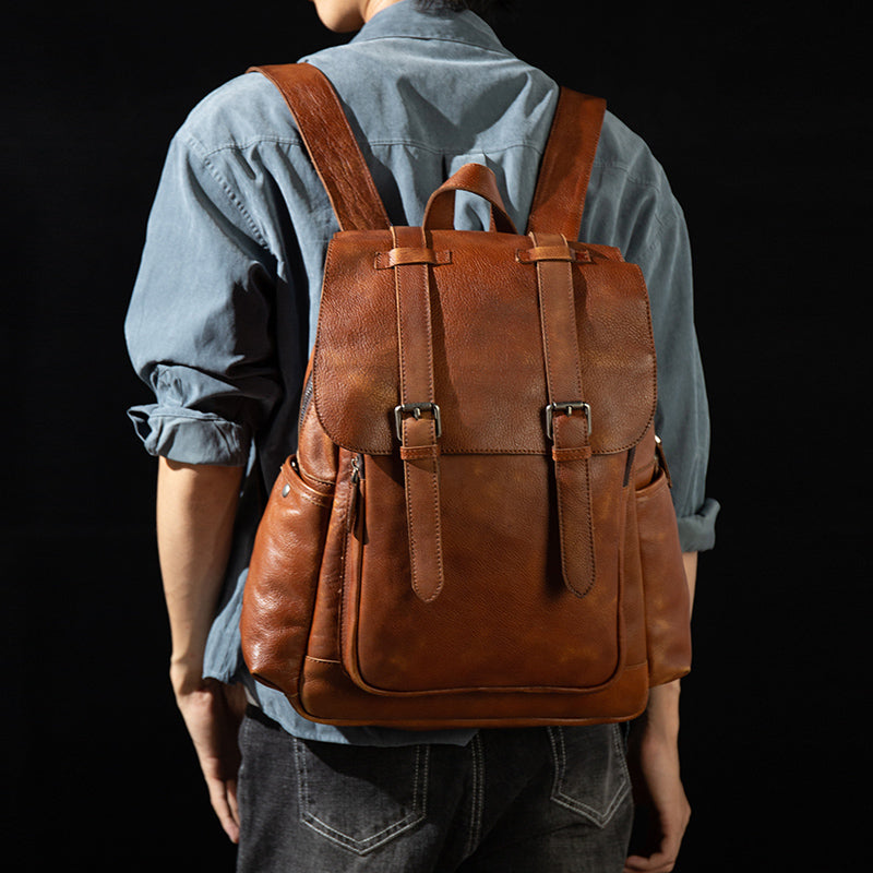 Full Grain Leather Backpack For Mens Handmade Leather Laptop Backpack Leather Travel Rucksack MS158