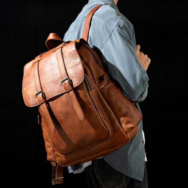 Full Grain Leather Backpack For Mens Handmade Leather Laptop Backpack Leather Travel Rucksack MS158