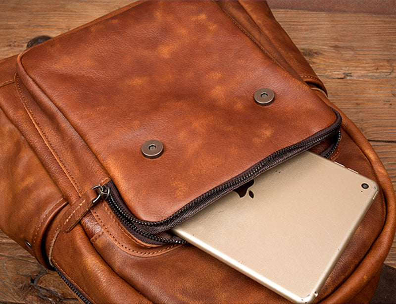 Full Grain Leather Backpack For Mens Handmade Leather Laptop Backpack Leather Travel Rucksack MS158