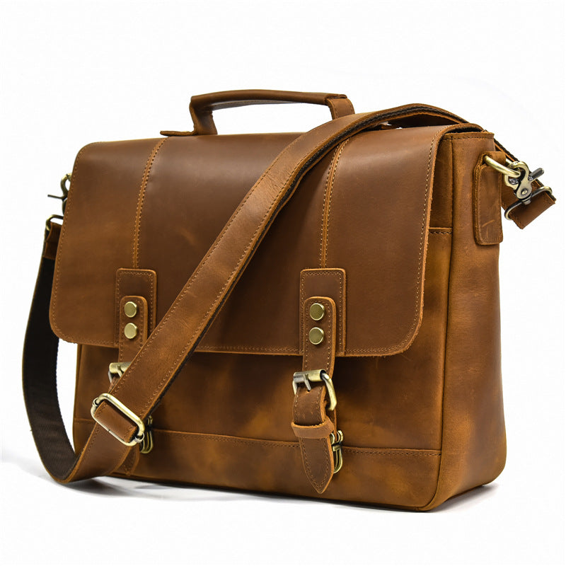 Full Grain Leather Briefcase Mens Leather Laptop Bag Premium Leather Messenger Bag Leather Macbook Shoulder Bag
