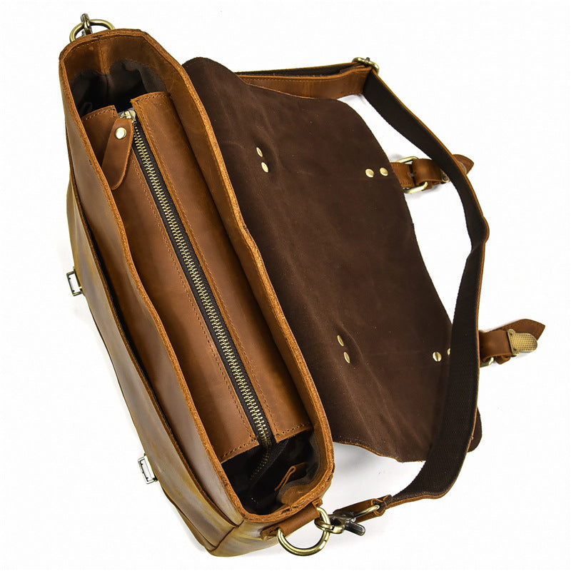Full Grain Leather Briefcase Mens Leather Laptop Bag Premium Leather Messenger Bag Leather Macbook Shoulder Bag