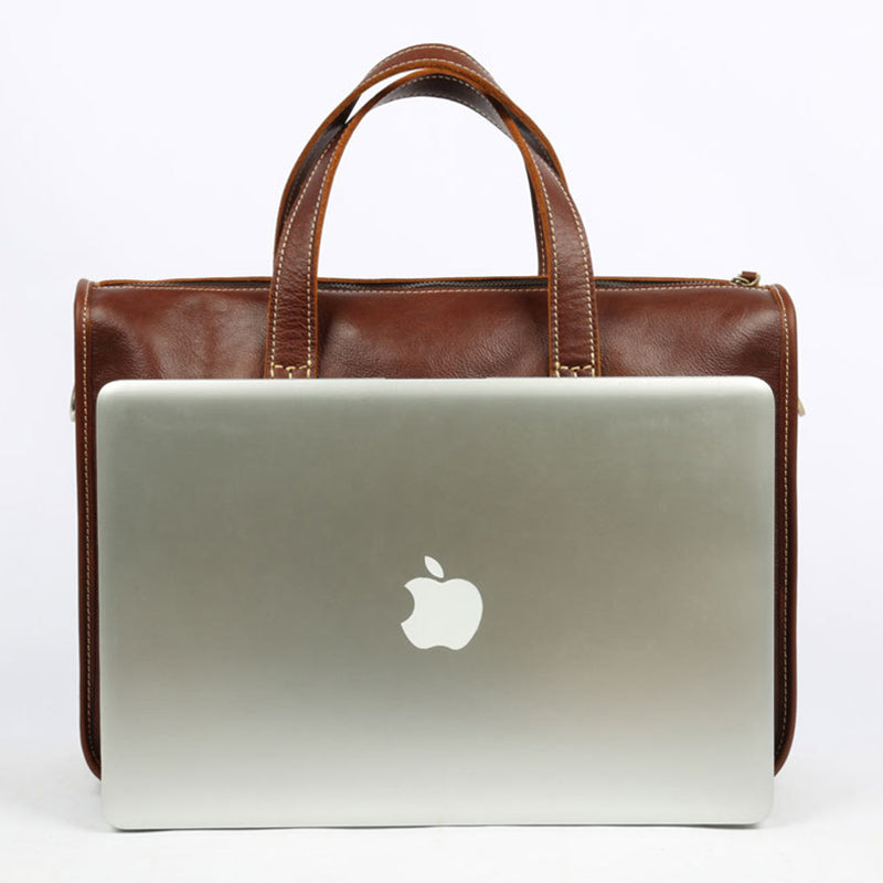 Full Grain Leather Briefcase, Vintage Leather Shoulder Bag, Handmade Messenger Bag For Men