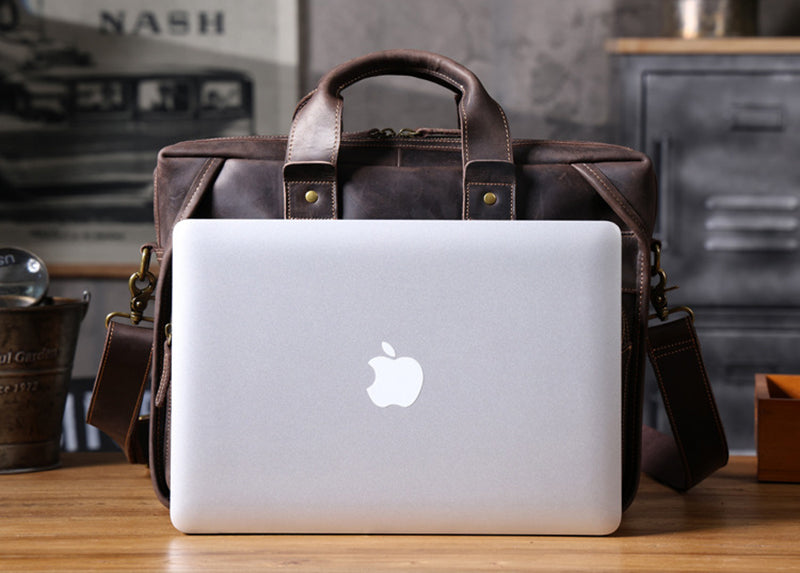Full Grain Leather Laptop Bag Briefcase Leather Messenger Bag For Men Retro Leather Satchel Portfolio