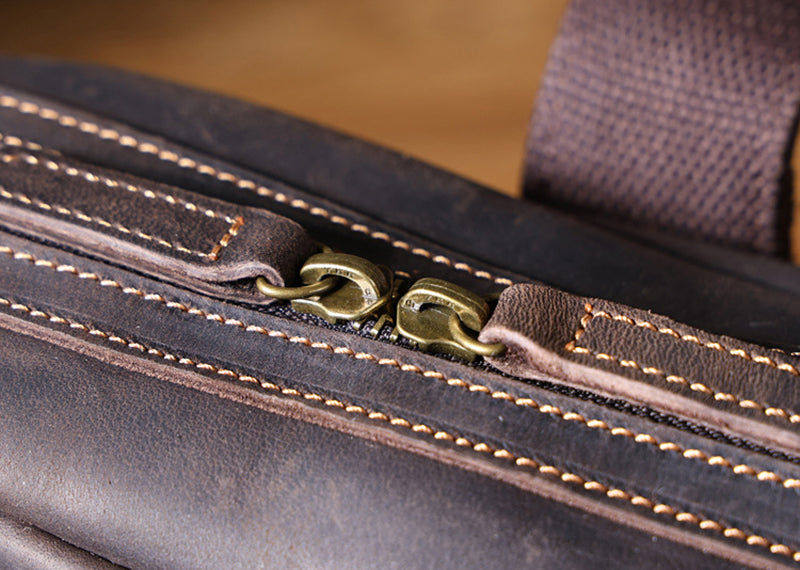 Full Grain Leather Laptop Bag Briefcase Leather Messenger Bag For Men Retro Leather Satchel Portfolio