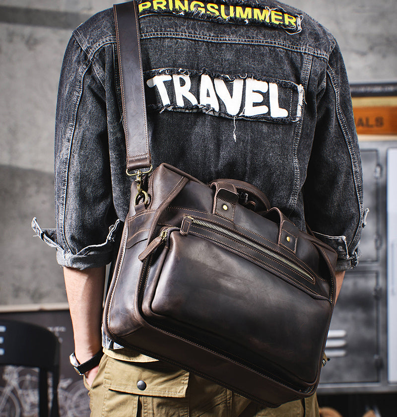 Full Grain Leather Laptop Bag Briefcase Leather Messenger Bag For Men Retro Leather Satchel Portfolio