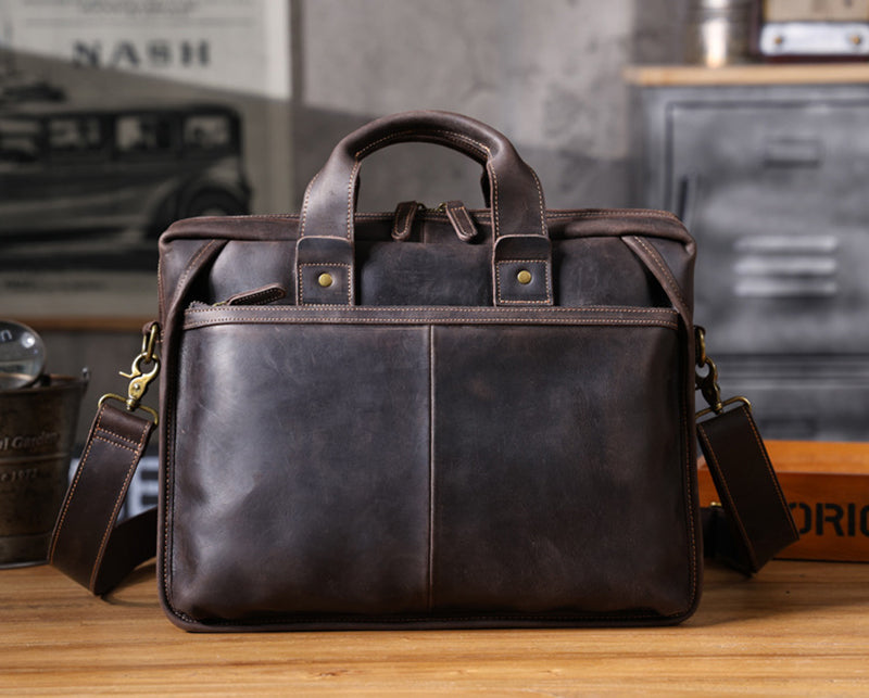 Full Grain Leather Laptop Bag Briefcase Leather Messenger Bag For Men Retro Leather Satchel Portfolio