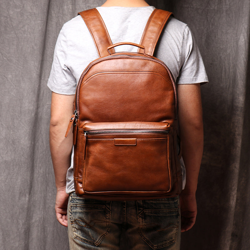 Full Grain Leather Men Backpack Handmade Leather Laptop Backpack Travel Backpack 88120