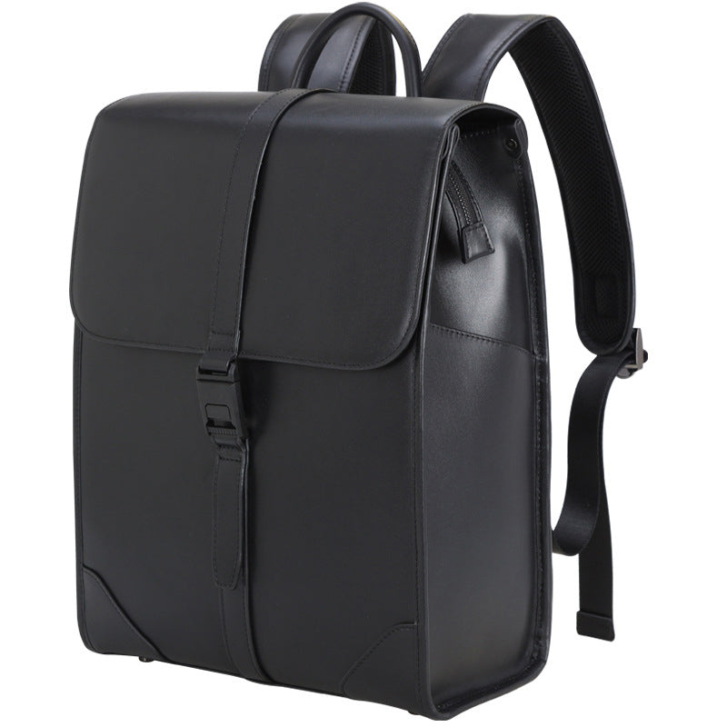 Full Grain Leather Men's Business Backpack 14 inch Laptop Backpack Black Leather Work Backpack School Backpack
