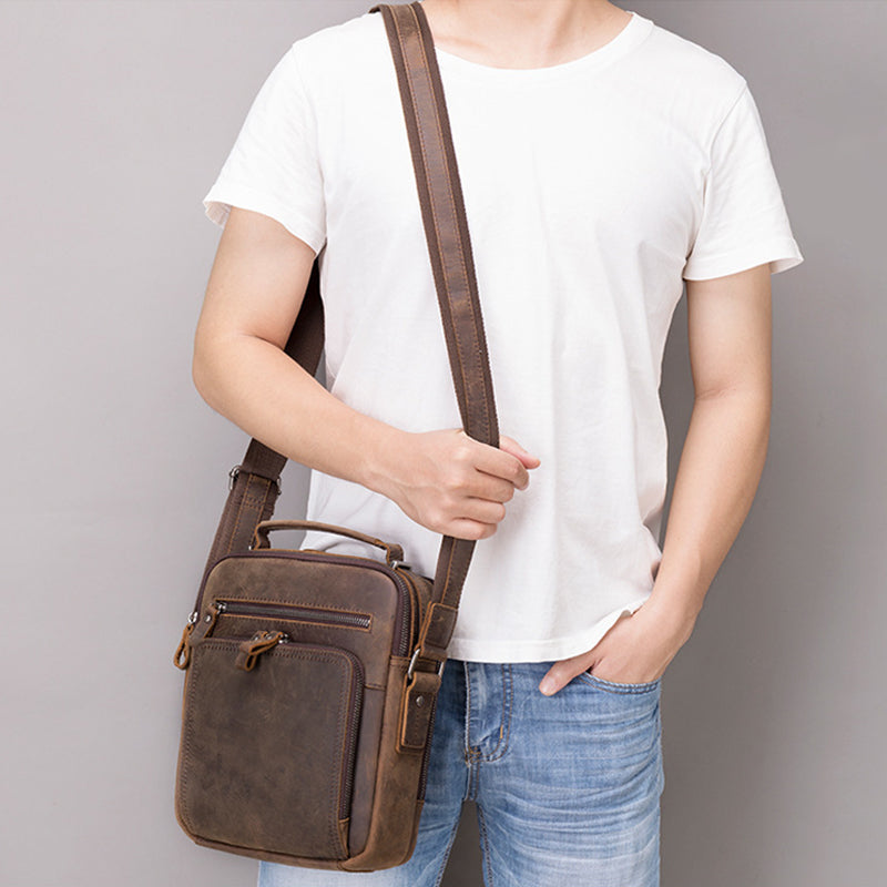 Full Grain Leather Men's Satchel Leather Mens Crossbody Bag Small Leather Shoulder Bag Satchel Bag Retro Messenger Bag