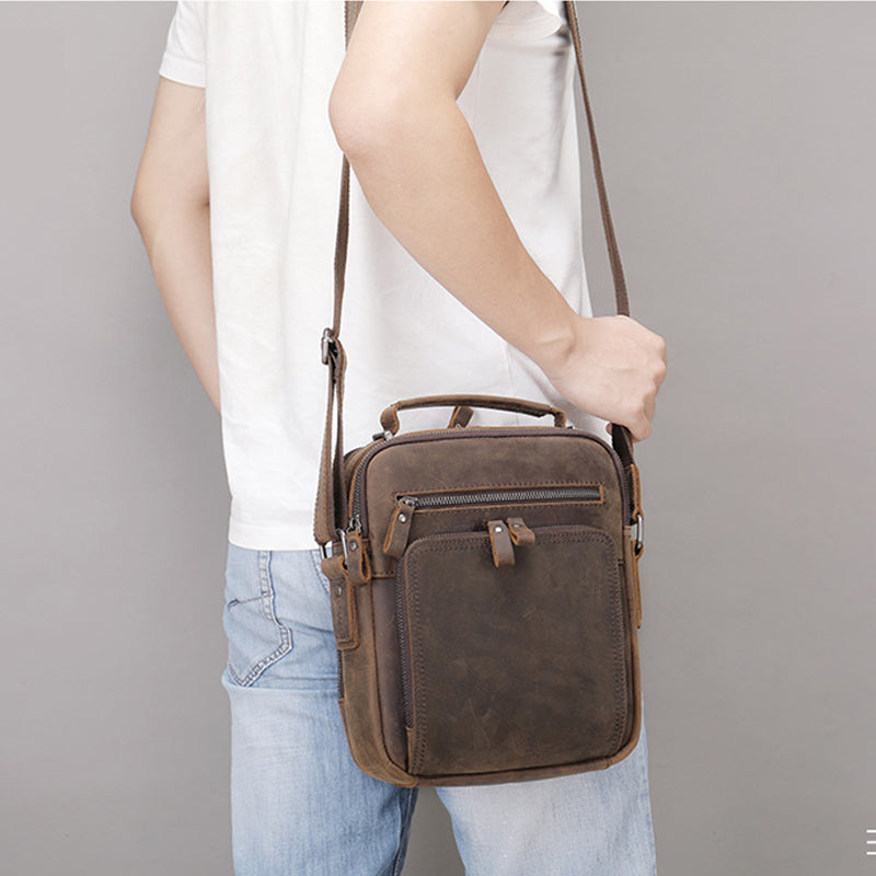 Full Grain Leather Men's Satchel Leather Mens Crossbody Bag Small Leather Shoulder Bag Satchel Bag Retro Messenger Bag