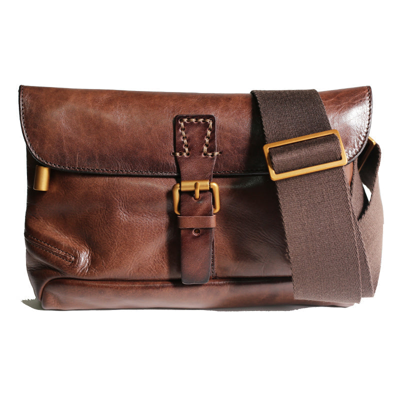 Full Grain Leather Men's Shoulder Bag Vintage Handmade Leather Messenger Bag Leather Crossbody Bag