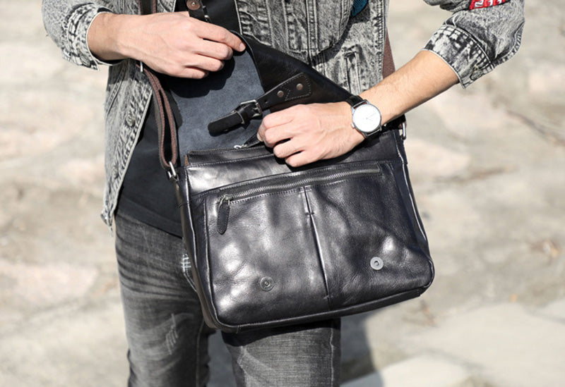 Full Grain Leather Messenger Bag Mens Leather Shoulder Bag Vintage Handmade Crossbody Bag Satchel