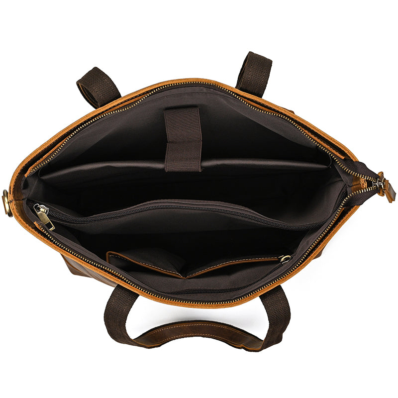 Full Grain Leather Tote Bag Handcrafted Office Bag Leather Shoulder Bag Women Tote With Zipper Outside Pocket