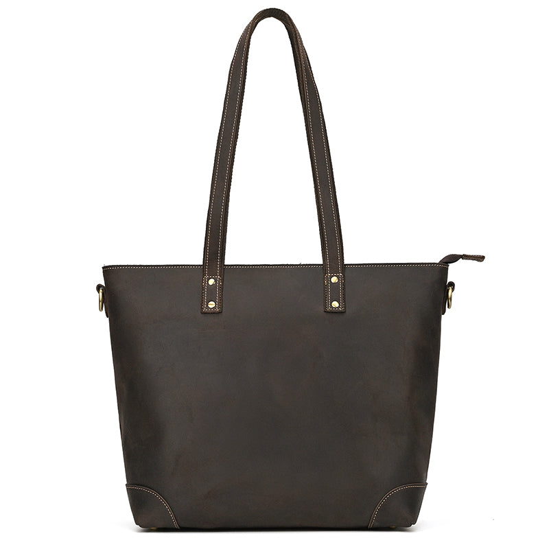 Full Grain Leather Tote Bag Handcrafted Office Bag Leather Shoulder Bag Women Tote With Zipper Outside Pocket