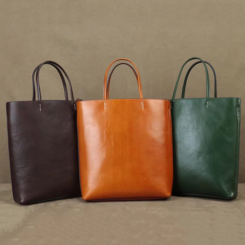 Full Grain Leather Tote Bag Women Leather Purse Leather Shopping Bag Woman Shoulder Bag Everyday Use Tote