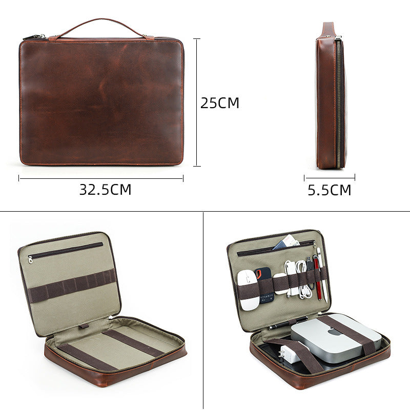 Full Grain Leather Travel Cable Organizer Bag Travel Electronics Accessories Bag Leather Tech Organizer