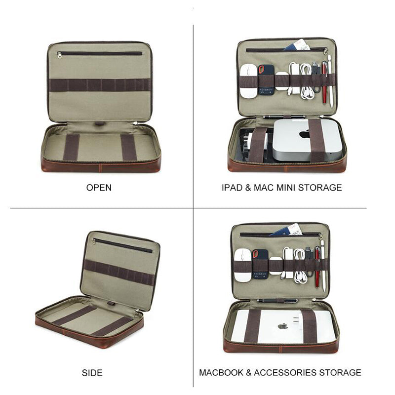 Full Grain Leather Travel Cable Organizer Bag Travel Electronics Accessories Bag Leather Tech Organizer