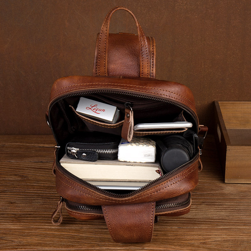 Full Grain Leather Chest Pack Handmade Shoulder Messenger Bag