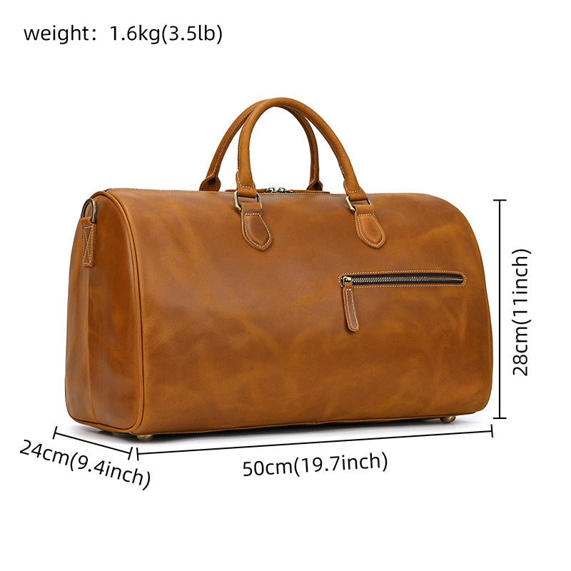 Handcrafted Leather Weekender Bag Retro Full Grain Leather Duffle Bag Mens Leather Carry-on Bag Large Vacation Holidays Travel Bag