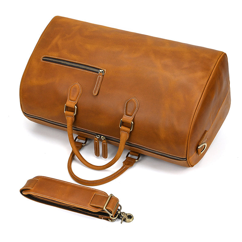 Handcrafted Leather Weekender Bag Retro Full Grain Leather Duffle Bag Mens Leather Carry-on Bag Large Vacation Holidays Travel Bag