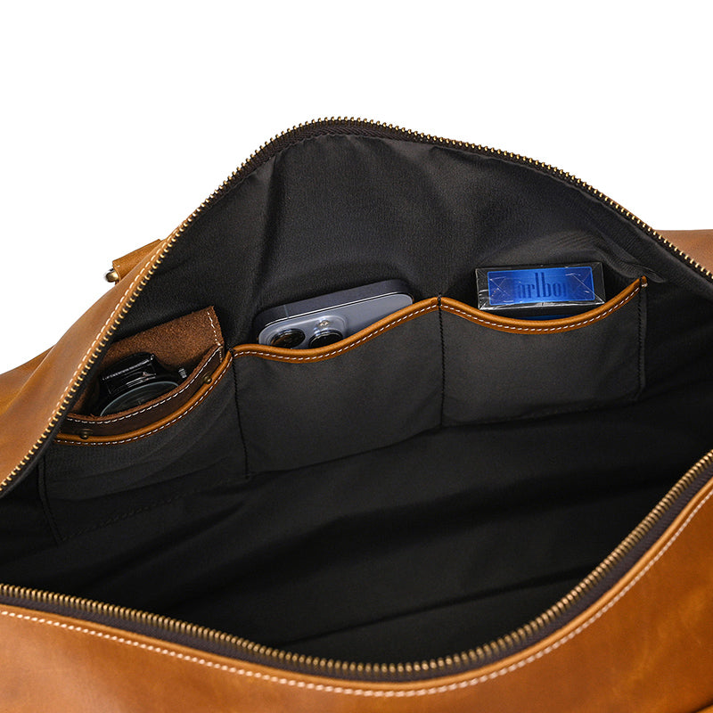 Handcrafted Leather Weekender Bag Retro Full Grain Leather Duffle Bag Mens Leather Carry-on Bag Large Vacation Holidays Travel Bag