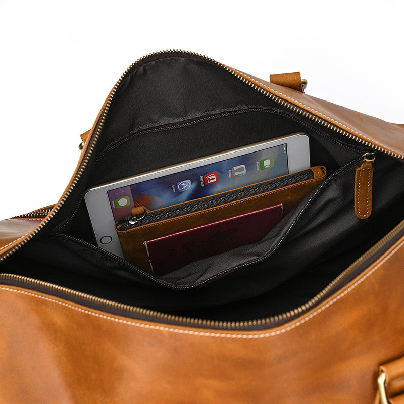 Handcrafted Leather Weekender Bag Retro Full Grain Leather Duffle Bag Mens Leather Carry-on Bag Large Vacation Holidays Travel Bag