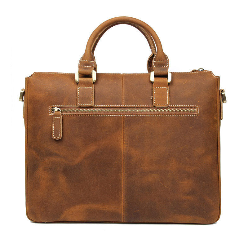 Handmade Crazy Horse Leather Briefcase Men's Business Cross Body Bags Leather Handbags 7113