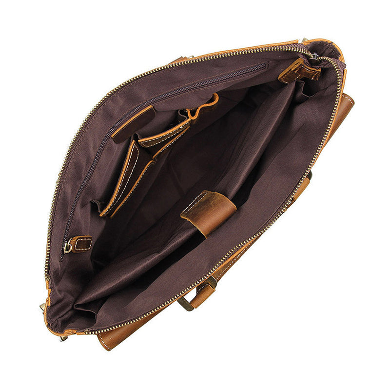 Handmade Crazy Horse Leather Briefcase Men's Business Cross Body Bags Leather Handbags 7113