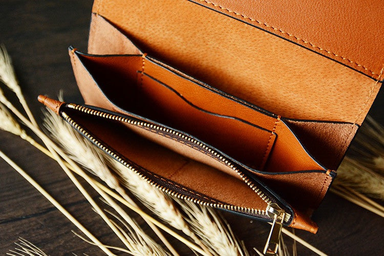 Custom Handmade Vegetable Tanned Italian Leather Card Holder Leather Wallet Money Purse Clutch D053